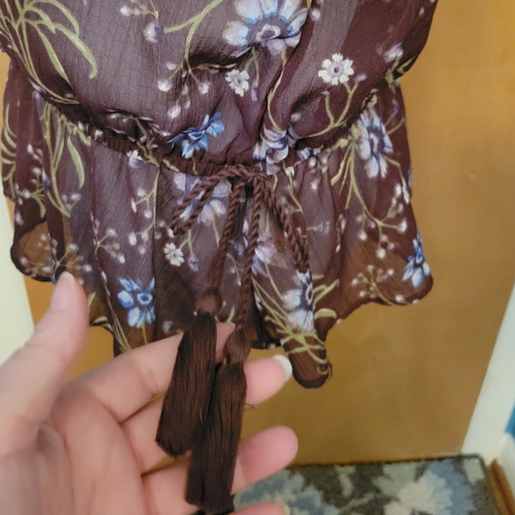 American Eagle Sheer Floral Top Fairy Core Ruffles Festival Summer Boho-M - Picture 4 of 8